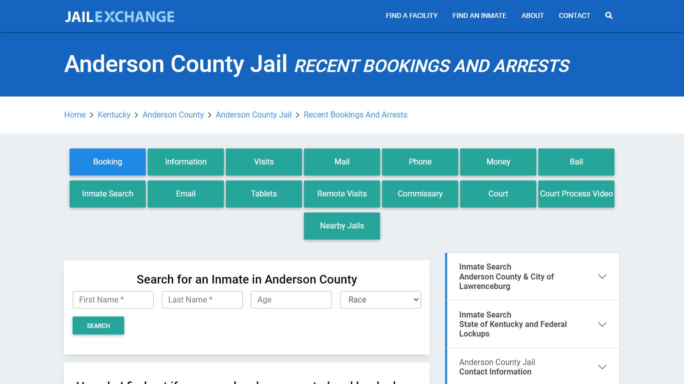 Anderson County Jail KY Recent Arrests and Bookings - Jail Exchange