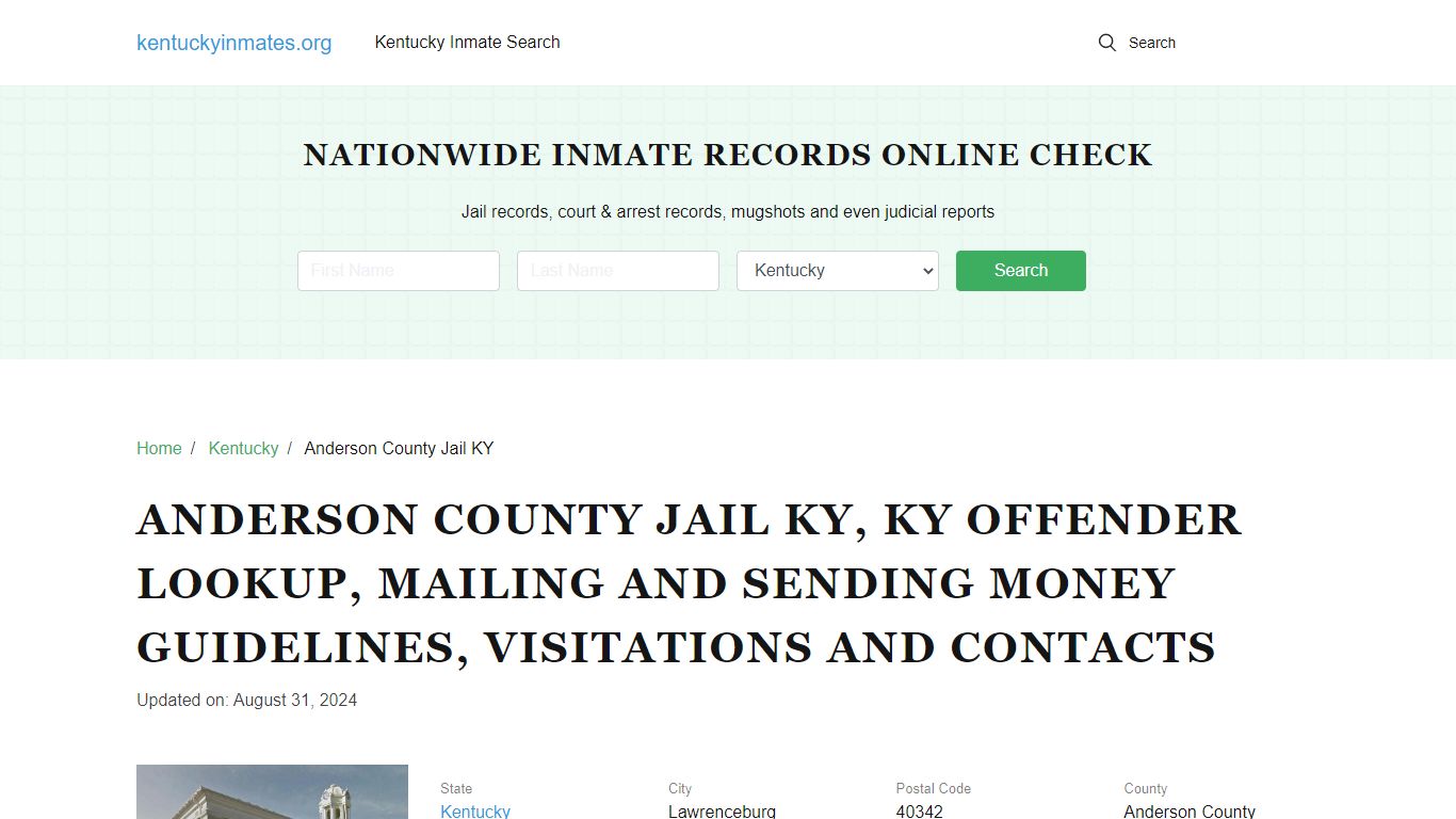 Anderson County Jail KY, KY Inmate Search Options, Visitations, Contacts